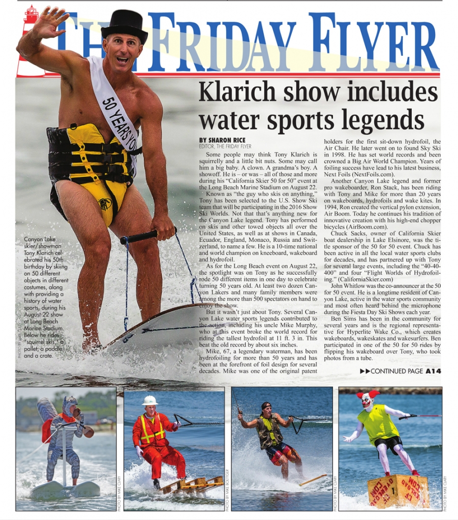 tony klarich front page friday flyer 50 for 50 water skiing